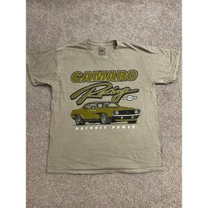 GM Chevrolet Camaro Racing Tee Mens M/L Tan Excellent Detroit Power Graphic